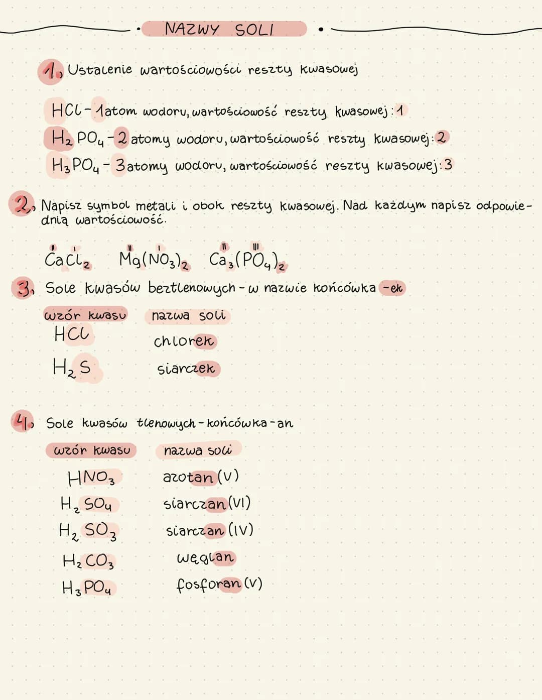 2.
SPOSOBY POZYSKIWANIA SOLI
5₁
zasada + kwas → sól + woda
Zn(OH)₂ + H₂S → ZnS + 2H₂O
metal + kwas sól + wodór
Zn+H₂S-ZnS+H₂
3 tlenek-nie-kw
