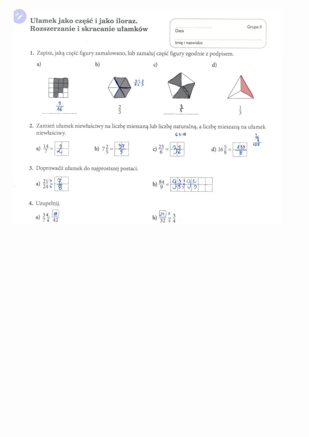 Skracanie I Rozszerzanie Ułamków Zwykłych Klasa 5 Zadania Rozszerzanie i skracanie ułamków - Kartkówka Klasa 4 PDF (Matematyka