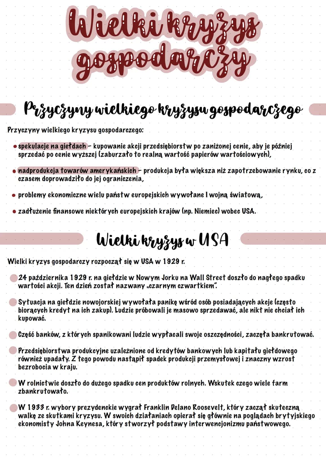 Wielki kryzys
gospodarczy
Przyczyny wielkiego kryžysu gospodarczego
Przyczyny wielkiego kryzysu gospodarczego:
● spekulacje na giełdach - ku