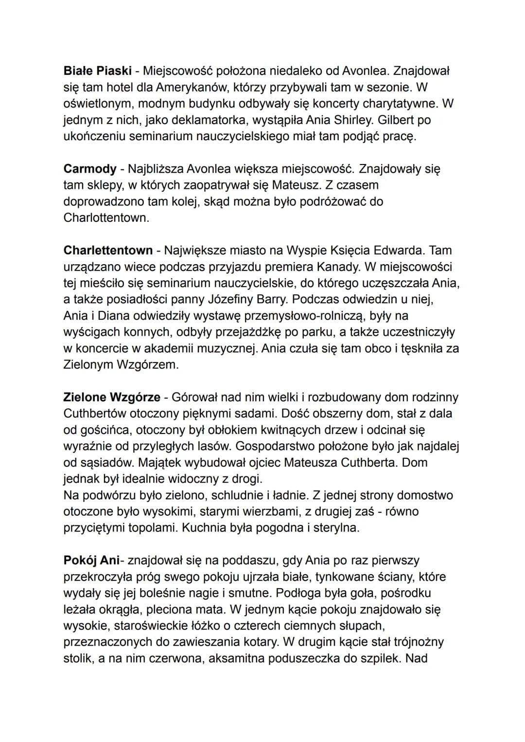 "Ania Z Zielonego Wzgórza"
CZAS I MIEJSCE AKCJI
Akcja powieści rozpoczyna się w czerwcu 1876r. i obejmuje 5 lat życia
głównej bohaterki. Fab