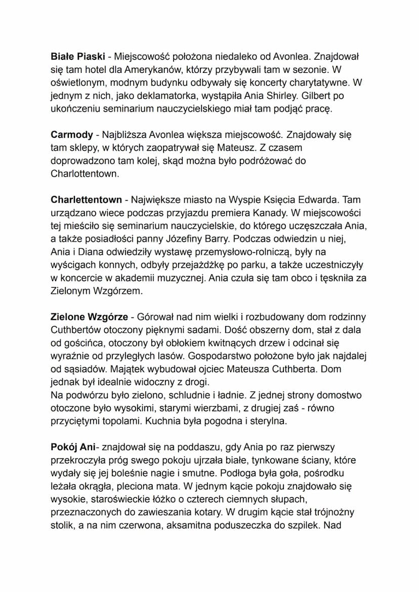 "Ania Z Zielonego Wzgórza"
CZAS I MIEJSCE AKCJI
Akcja powieści rozpoczyna się w czerwcu 1876r. i obejmuje 5 lat życia
głównej bohaterki. Fab
