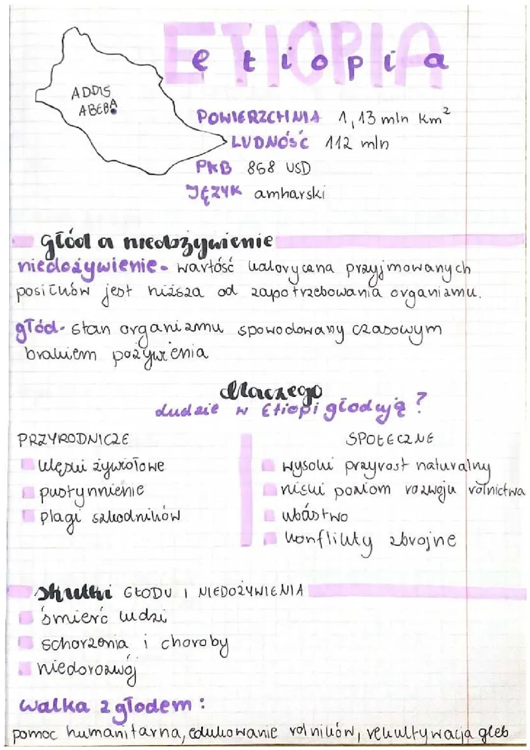 Etiopia- problemy głodu i niedożywienia | geografia klasa 8