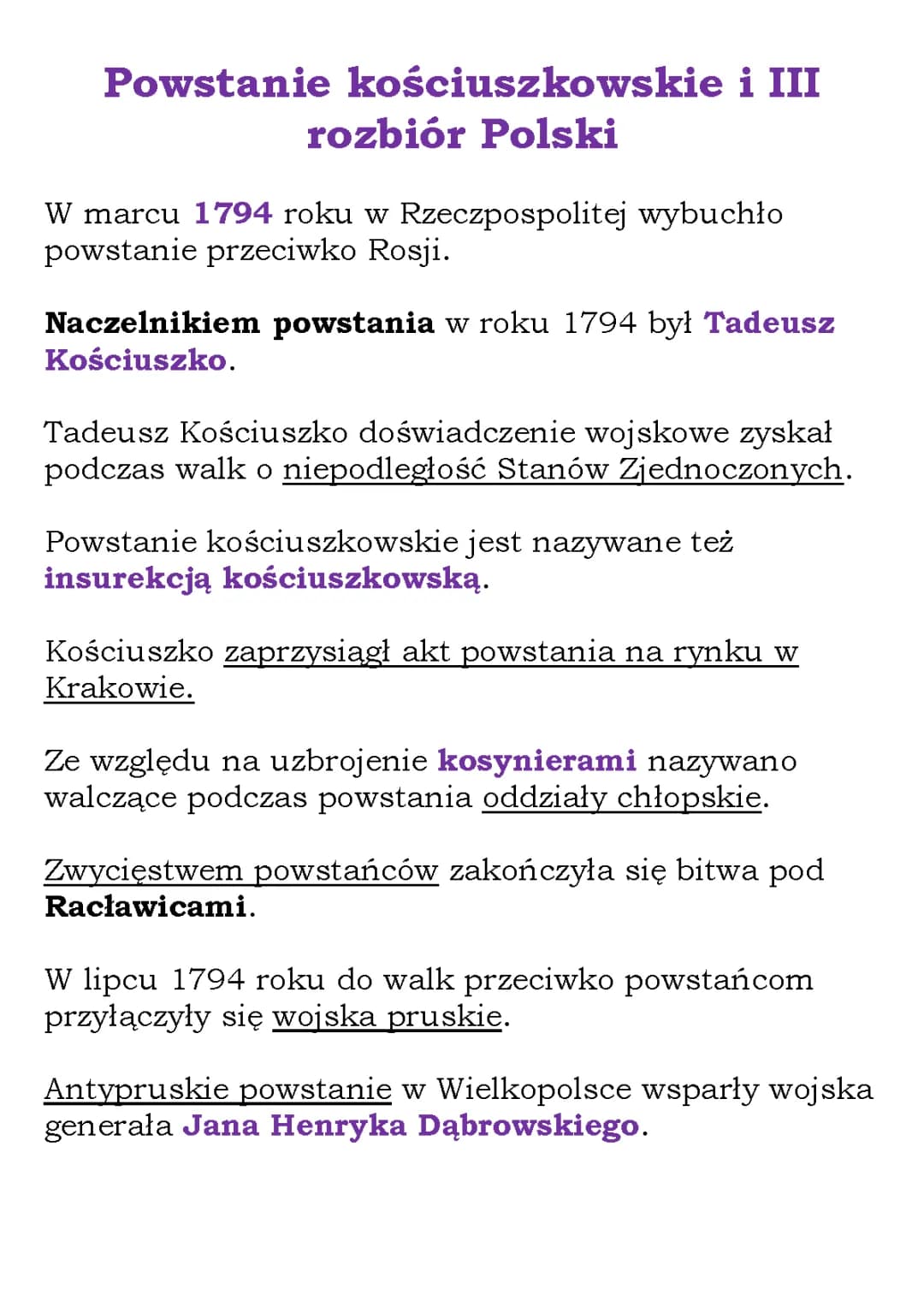 Powstanie Kościuszkowskie - Przebieg i Skutki