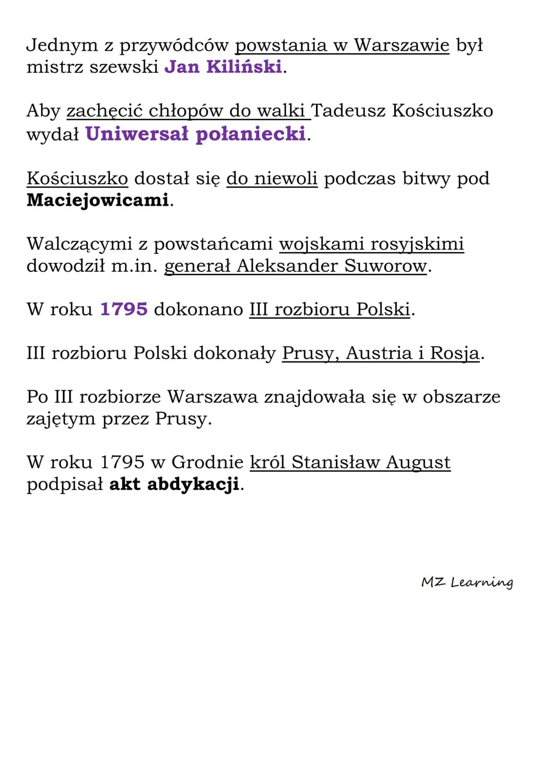 <h2 id="powstaniekociuszkowskiewskrcie">Powstanie kościuszkowskie w skrócie</h2>
<p>Powstanie kościuszkowskie, zwane również insurekcją kośc