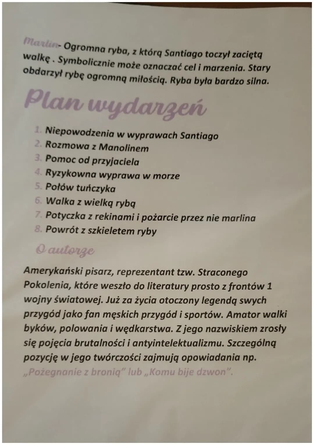 „Stary Człowiek i morze"
Ernest Hemingway
,,Stary Człowiek i Morze"
Study Bea
Gatunek-Powieść
Epoka - współczesność
Miejsce akcji: Kuba
Czas