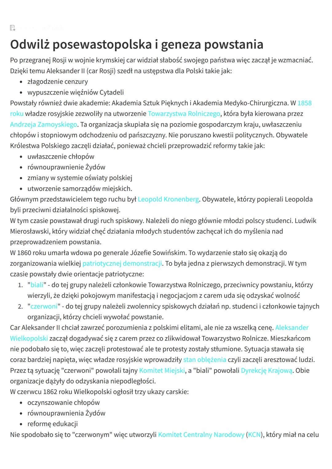 Odwilż posewastopolska i geneza powstania
Po przegranej Rosji w wojnie krymskiej car widział słabość swojego państwa więc zaczął je wzmacnia