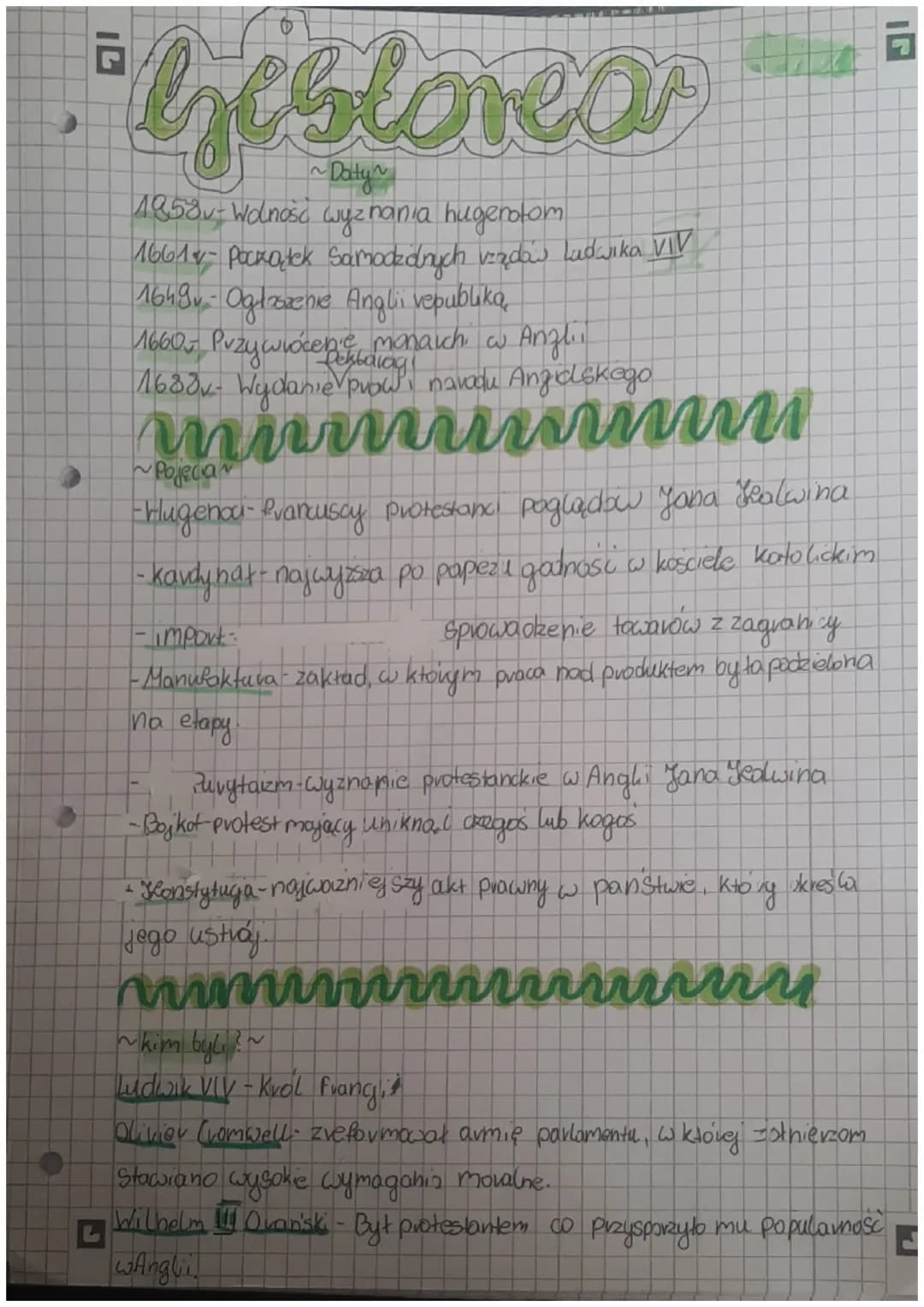 Gestorea
~Daty
1858v+ Wolność wyznania hugenotom
16614- Pockątek Samodzianych vządów ludwika VIV
1648v - Ogłoszenie Anglii vepublika,
monaic