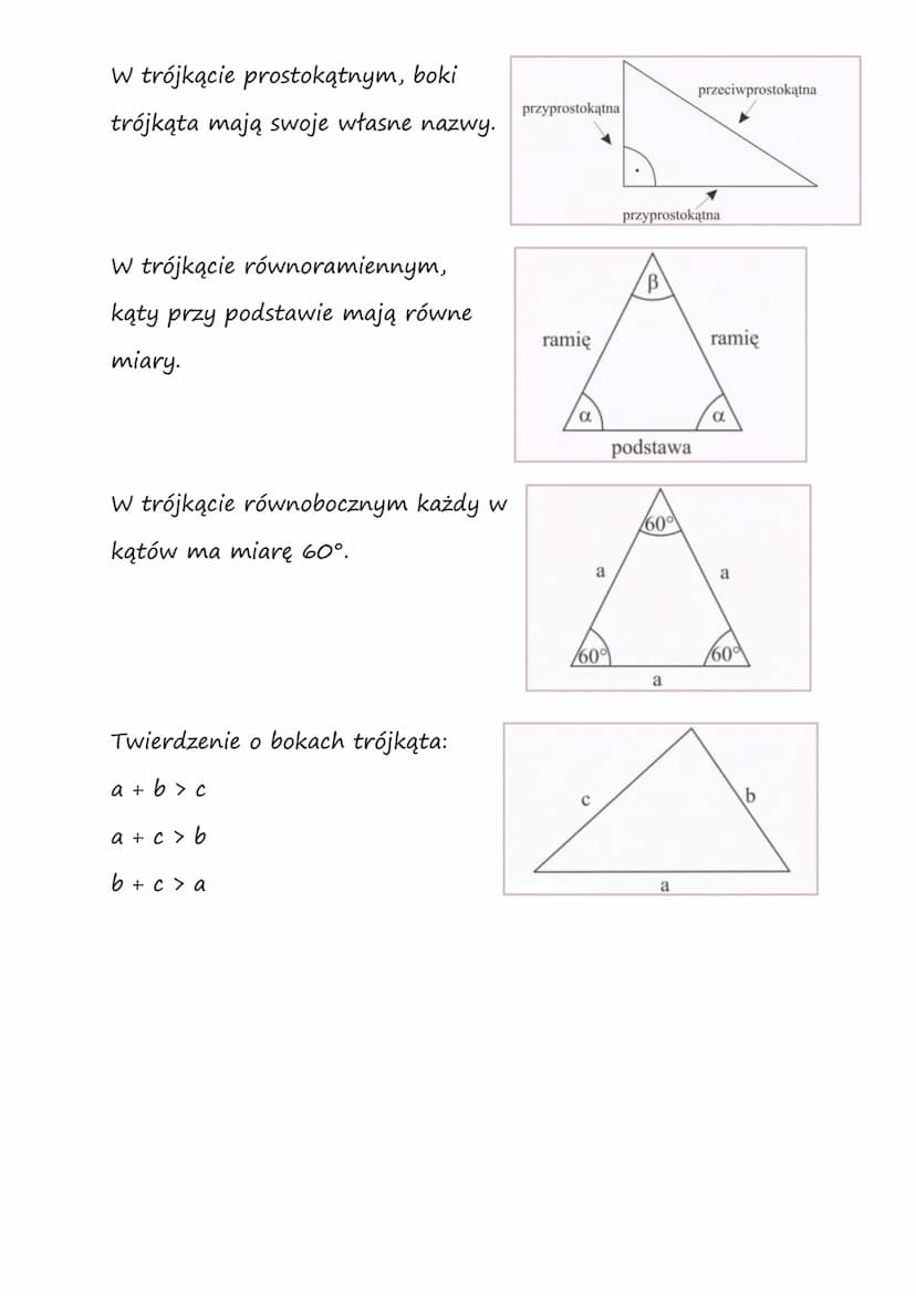 Trójkąty
Trójkąt to wielokąt, mający 3 boki, 3
wierzchołki oraz 3 kąty wewnętrzne.
kąt
wewnętrzny
Podział trójkątów ze względu na długości b