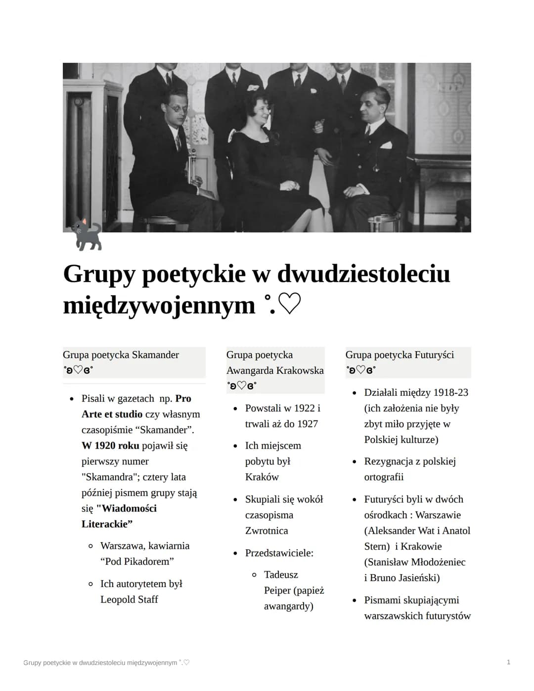 Grupy poetyckie w dwudziestoleciu
międzywojennym .♡
Grupa poetycka Skamander
O♡e
• Pisali w gazetach np. Pro
Arte et studio czy własnym
czas