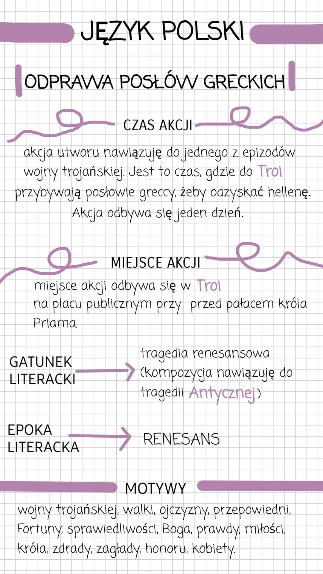 ODPRAWA POSŁÓW GRECKICH
Q
JĘZYK POLSKI
CZAS AKCJI
akcja utworu nawiązuję do jednego z epizodów
wojny trojańskiej. Jest to czas, gdzie do Tro