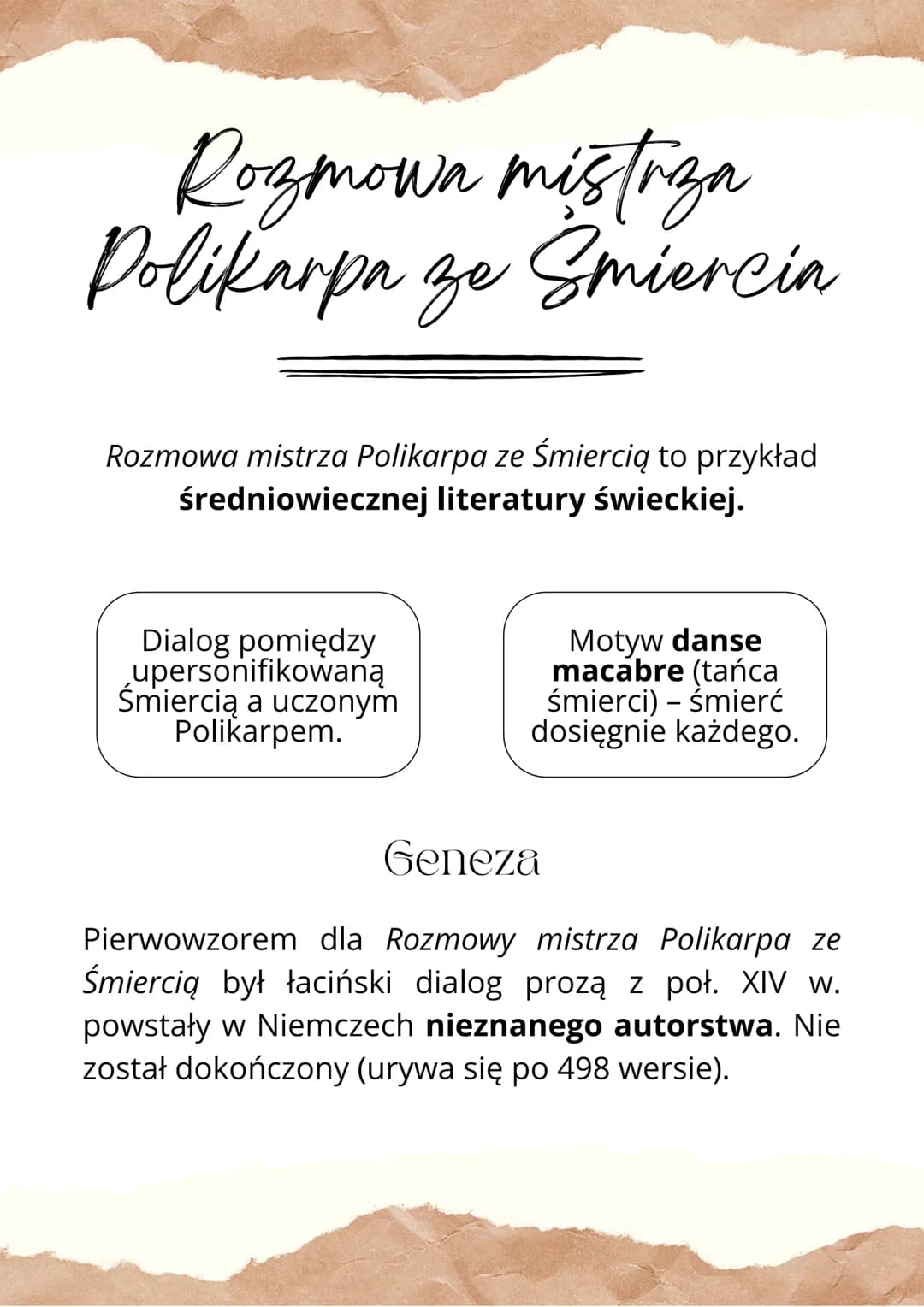 Rozmowa mistrza
Polikarpa ze Śmiercin
за
Rozmowa mistrza Polikarpa ze Śmiercią to przykład
średniowiecznej literatury świeckiej.
Dialog pomi