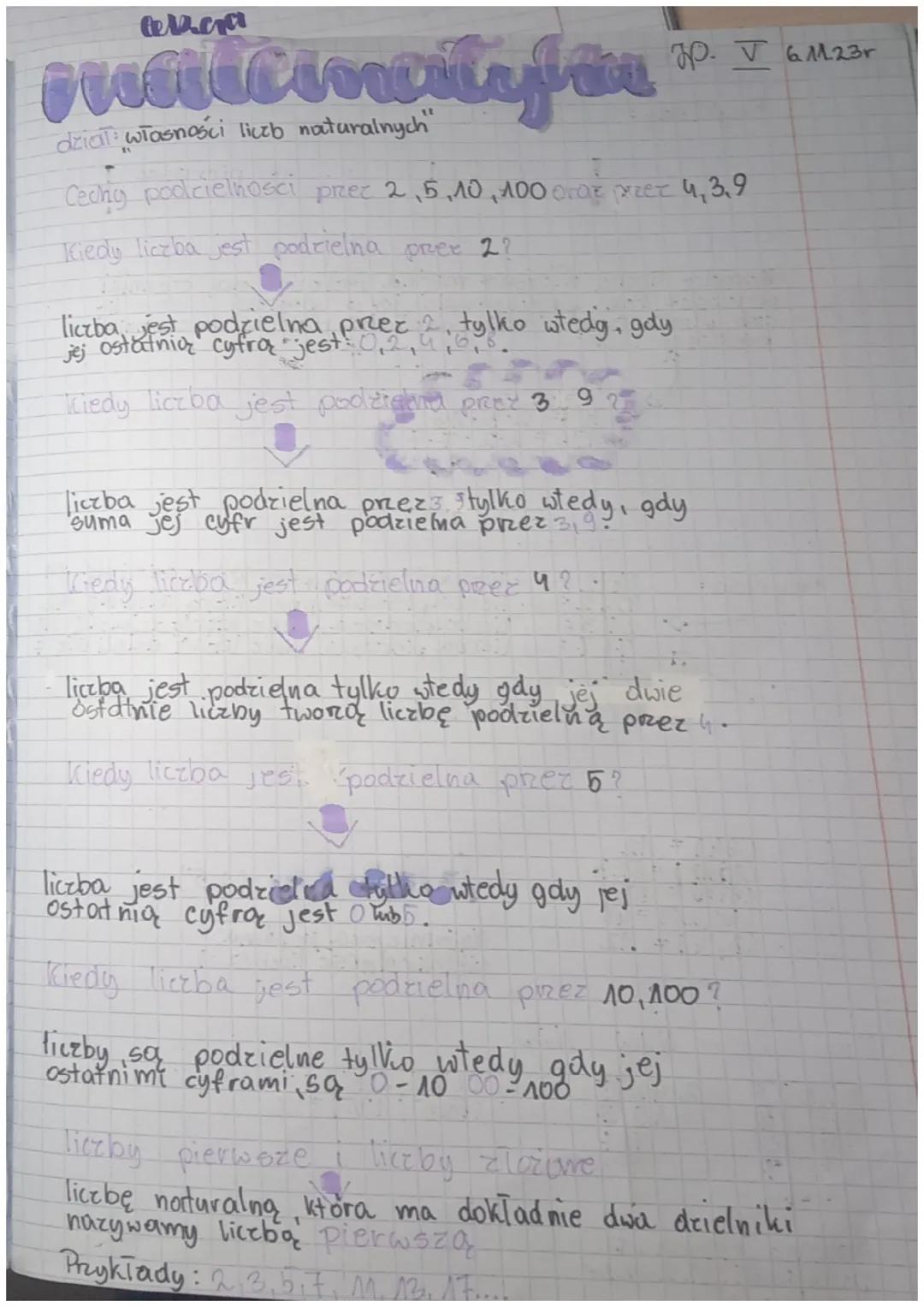 avera
dział własności liczb naturalnych"
Cechy podcielności przec 2, 5, 10, 100 oraz przez 4,3,9
Kiedy liczba jest podzielna prer 2?
J. V 6.