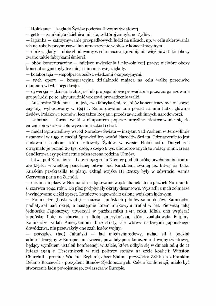 POWTÓRZENIE WIADOMOŚCI Z DZIAŁU “II WOJNA ŚWIATOWA"
1. Postanowienia konferencji Teherańskiej dotyczące:
a) państwa Polskiego
Ustalono nową 