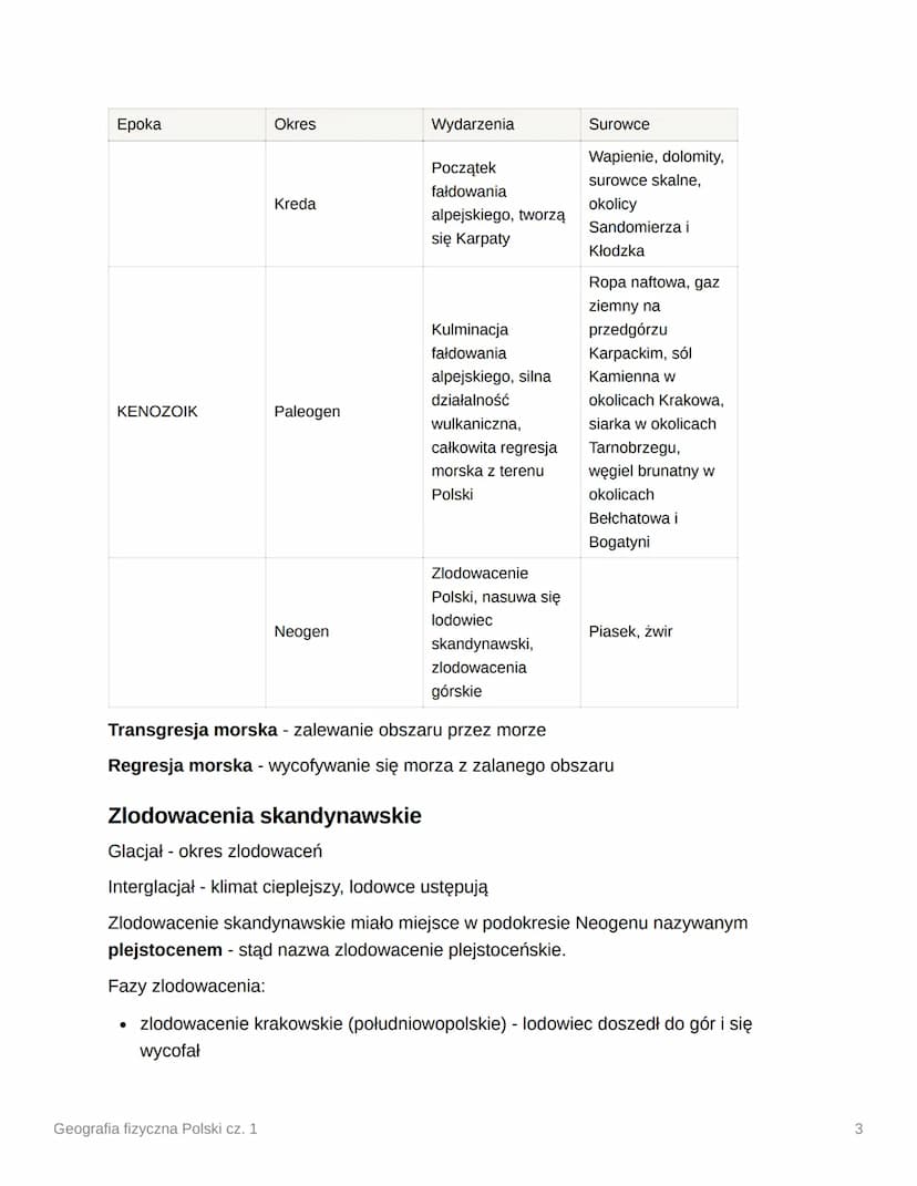 Geografia fizyczna Polski cz. 1
Geologiczne dzieje Polski:
Epoka
PREKAMBR
PALEOZOIK
Geografia fizyczna Polski cz. 1
Okres
Archazoik i
Protez