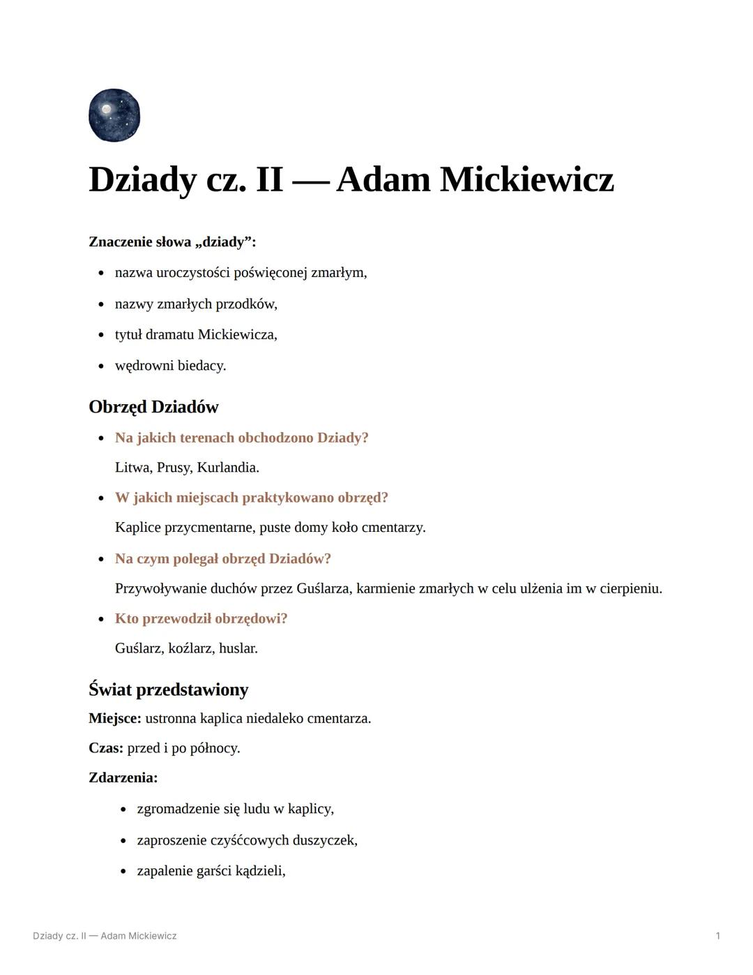 Dziady cz. II - Streszczenie i analiza lektury