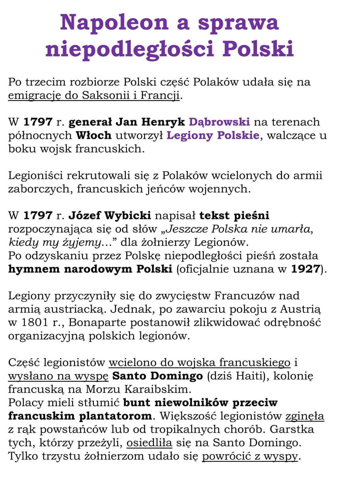 Napoleon a sprawa
niepodległości Polski
Po trzecim rozbiorze Polski część Polaków udała się na
emigrację do Saksonii i Francji.
W 1797 r. ge