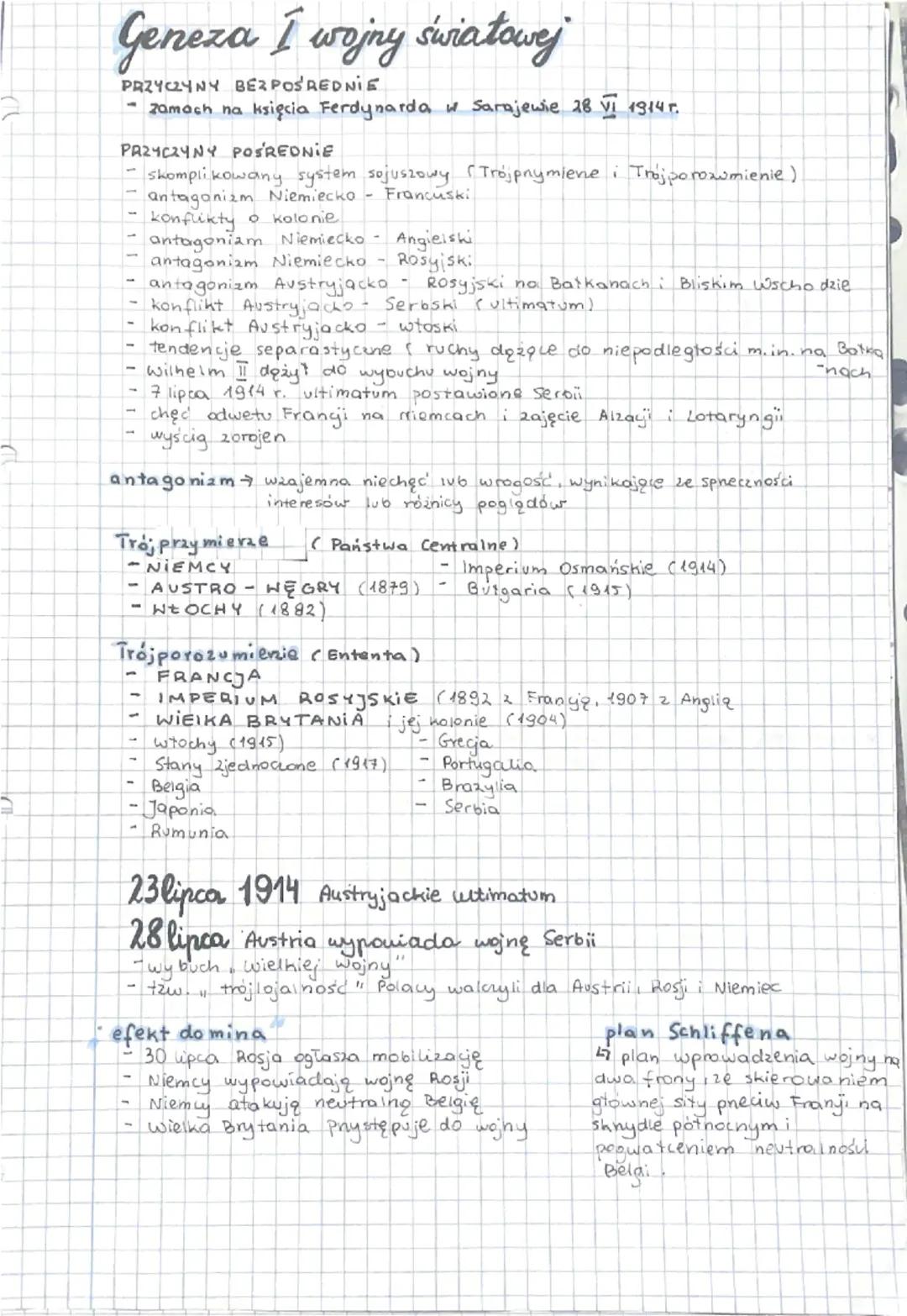 # Geneza I wojny światowej

PRZYCZYNY BEZPOŚREDNIE

- zamach na księcia Ferdynarda u Sarajewie 28 VI 1914 г.

PAZYCZYNY POŚREDNIE

- skompli