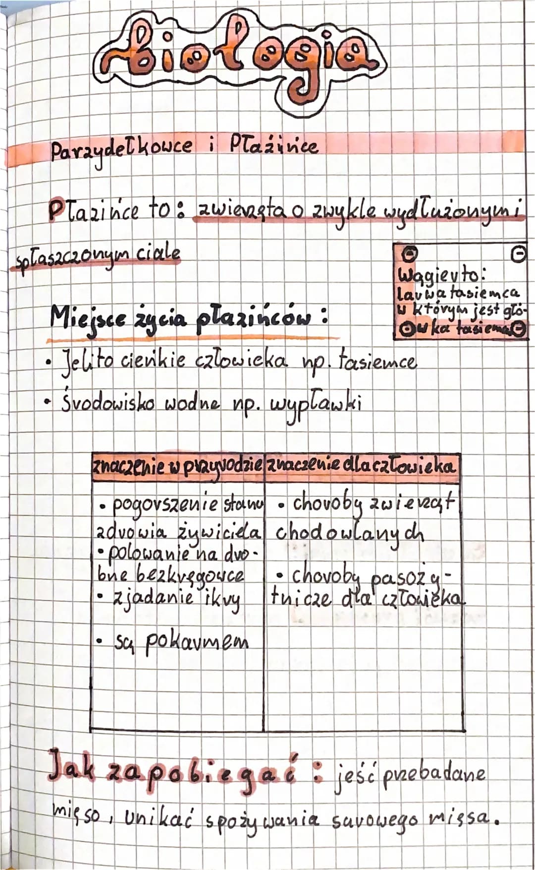 Biologia
Paraydełkowce i Płazinice
Plazinice to: zwierzęta o zwykle wydłużonymi
spłaszczonym ciale
O
Wagierto:
Lavwa tasiemca
u którym jest 