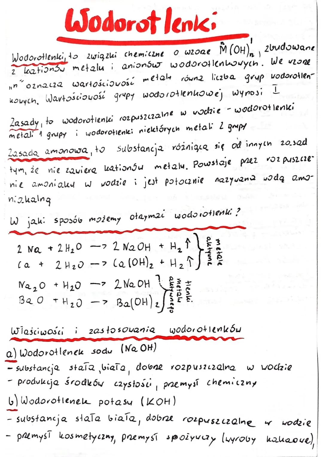 Wodorotlenki
Wodorotlenki, to związki chemiczne
M(OH) zbudowane
2 kationsw metalu i anionów wodorotlenkowych. We wzone
"n" oznacza wartościo