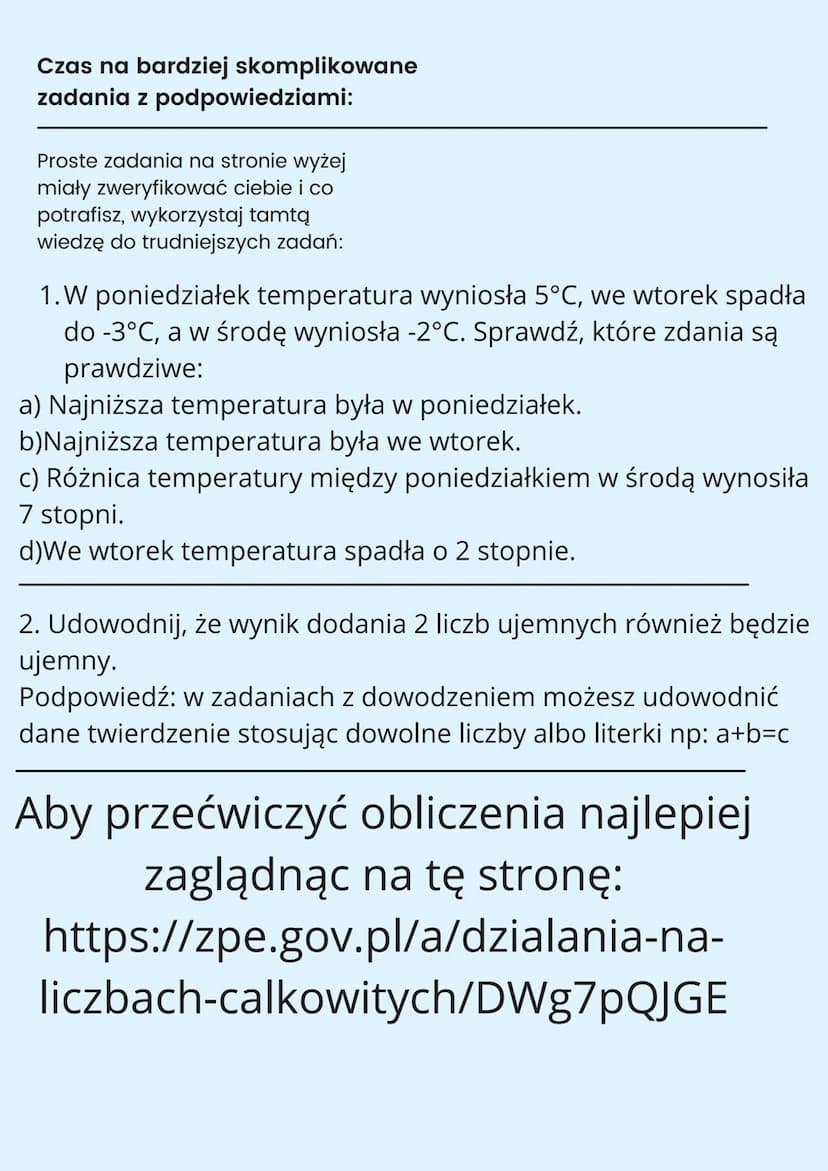 Liczby całkowite
Wprowadzenie
Liczby całkowite to liczby
dodatnie i ujemne. Pierwszą
grupą umiesz już posługiwać się
bezbłędnie, więc czas n