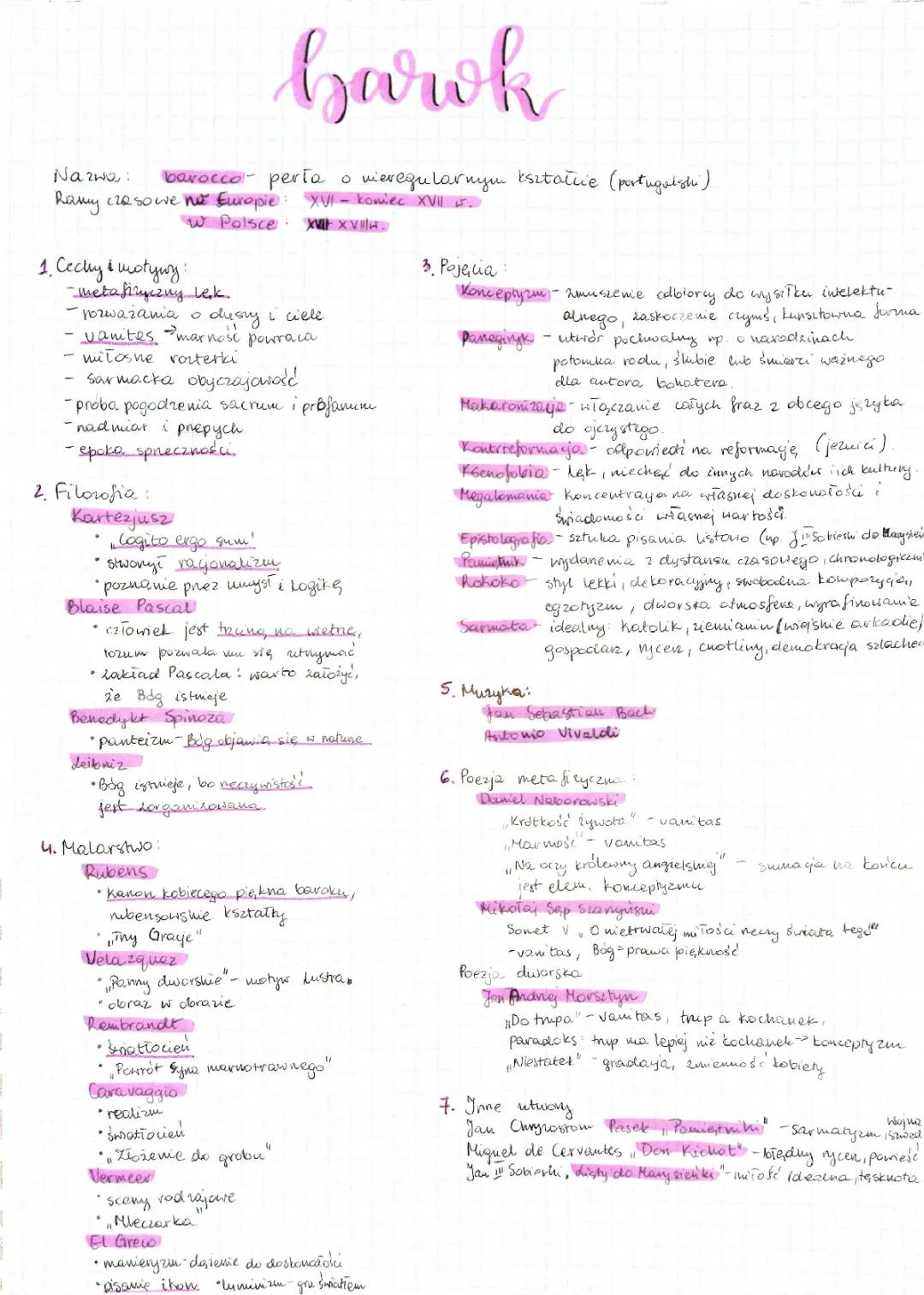 Barok Notatka für die Matura - PDF, Filozofia, Poezja