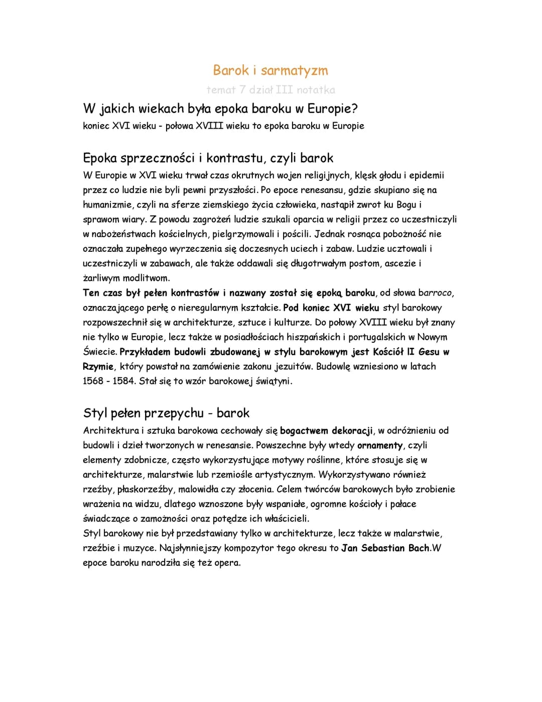Barok i sarmatyzm - notatka