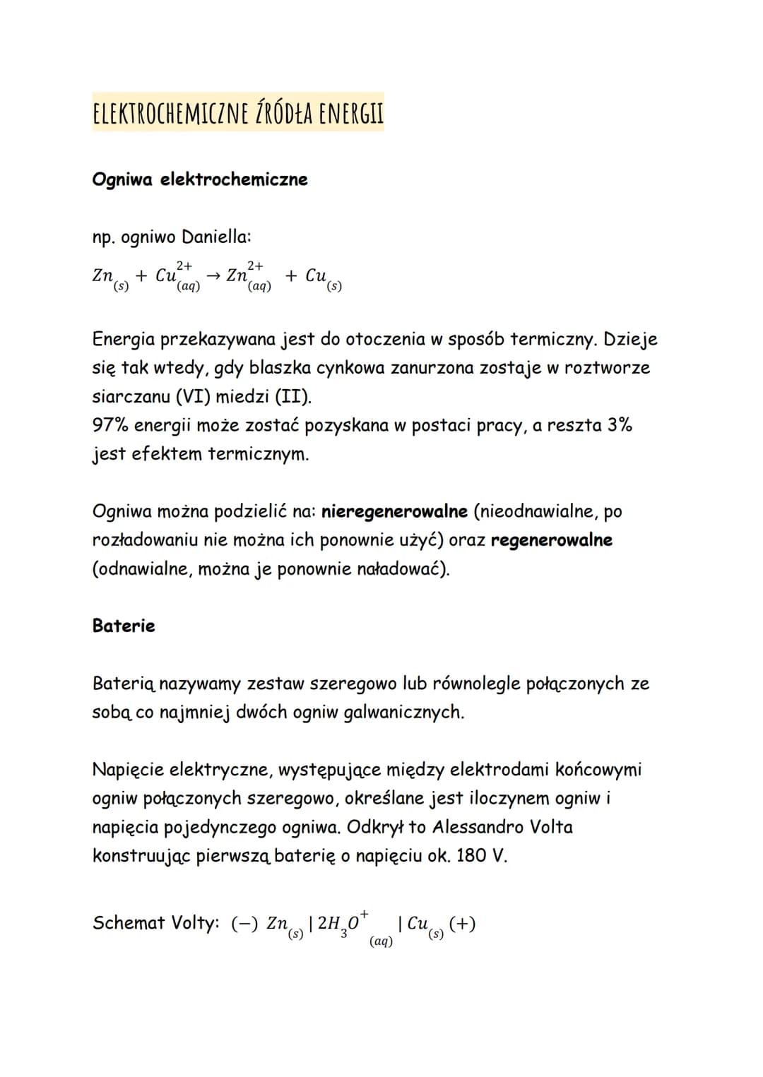 ELEKTROCHEMICZNE ŹRÓDŁA ENERGII
Ogniwa elektrochemiczne
np. ogniwo Daniella:
2+
Zn + Cu → Zn
(s) (aq)
2+
(aq)
+ Cu
cu (s)
Energia przekazywa