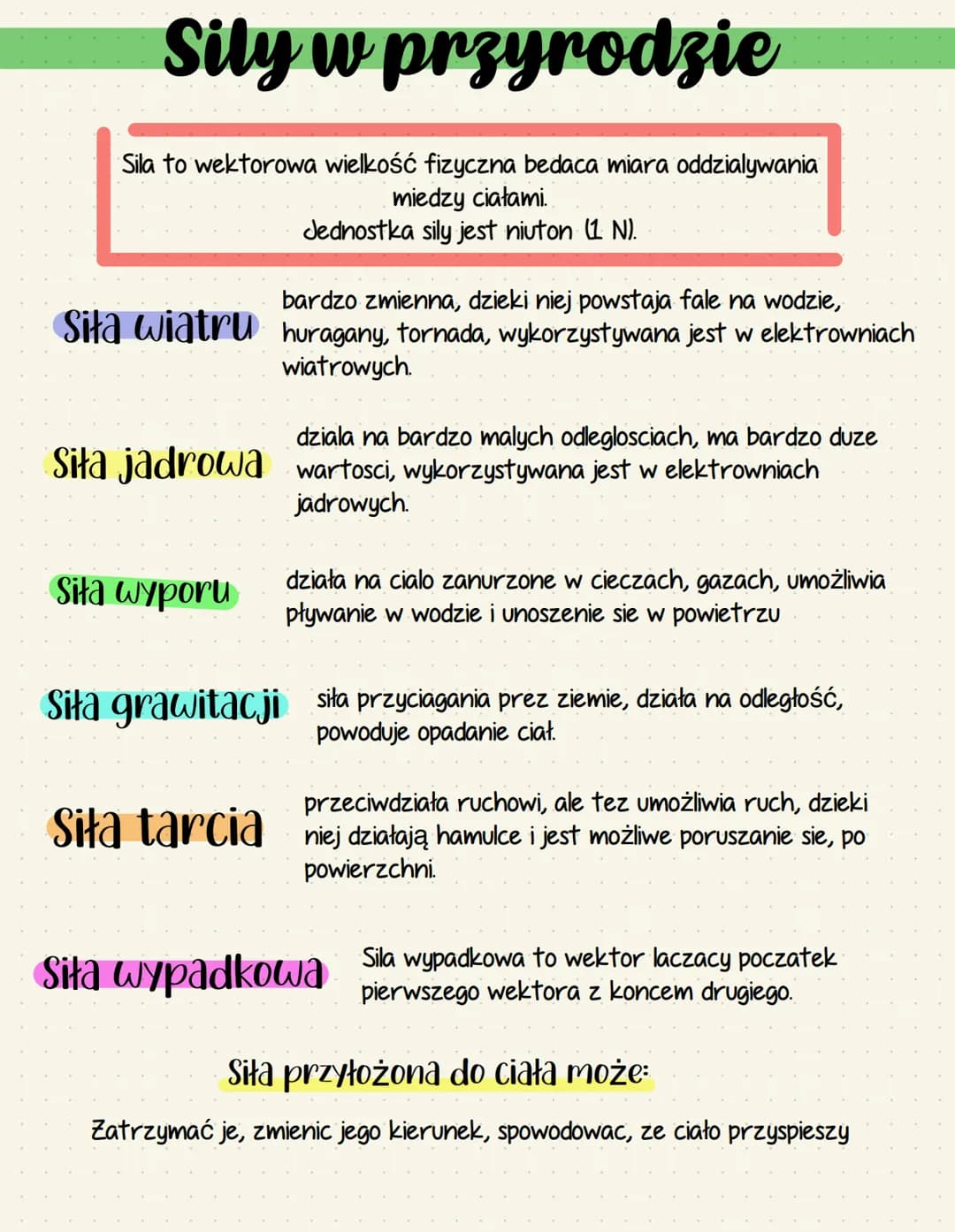 Sily w przyrodzie
Sila to wektorowa wielkość fizyczna bedaca miara oddziaływania
miedzy ciałami.
Jednostka sily jest niuton (1 N).
bardzo zm