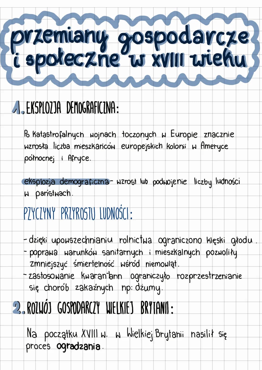 przemiany gospodarcze
i społeczne w XVIII wieku
EKSPLOZJA DEMOGRAFICZNA:
Po katastrofalnych wojnach toczonych w Europie znacznie
wzrosła lic