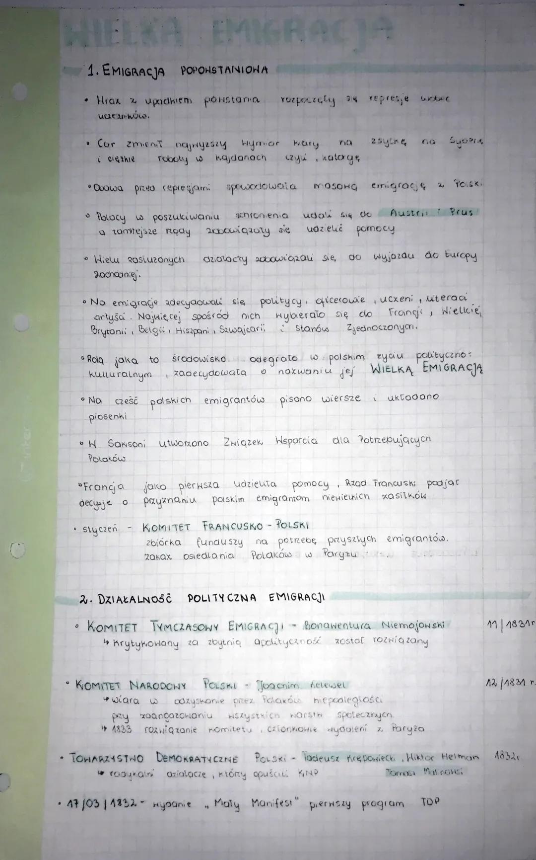 WIELKA EMIGRACIA
1. EMIGRACJA POPOWSTANIONA
• Hraz z upadkiem powstania rozpoczęły 24 represje uxtec
uczeshow.
• Cor zmienit najwyższy Hymio