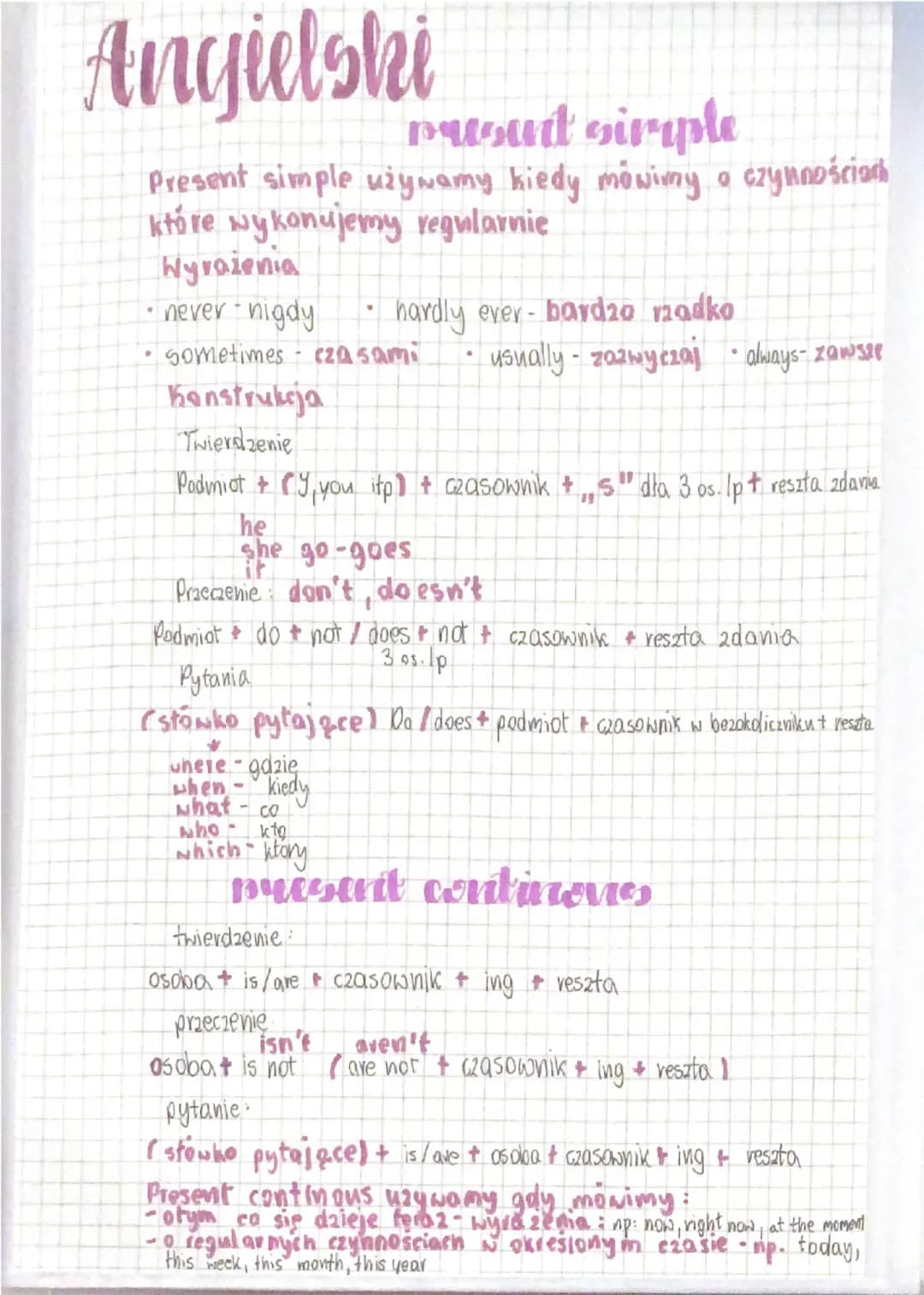 Angielski
pusud simple
Present simple używamy kiedy mówimy a czynnościach
które wykonujemy regularnie
Wyrażenia
• never - nigdy
hardly ever 