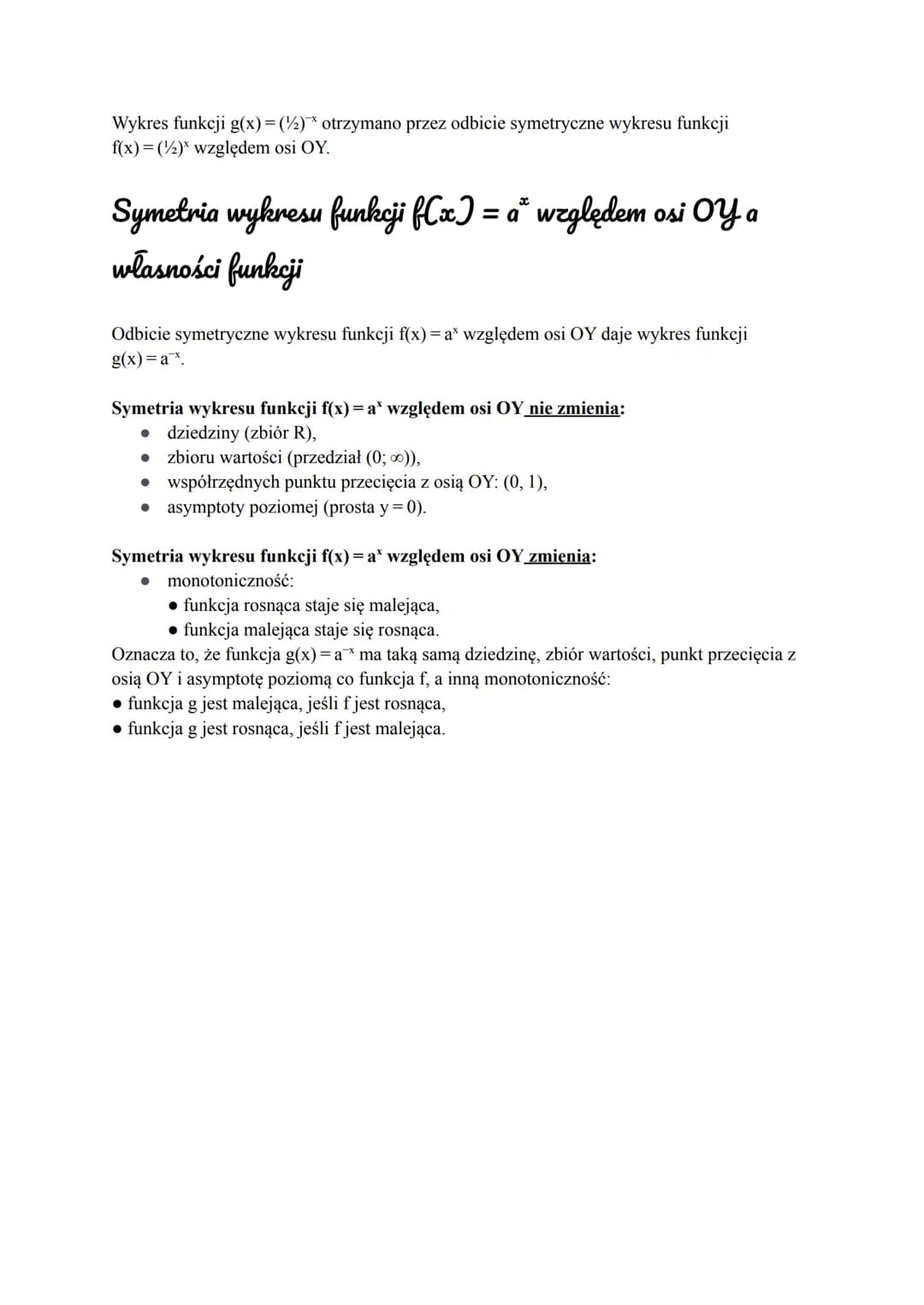 Symetria wykresu funkcji wykładniczej f(x) = ax względem
osi OX a € (1;00)
Na rysunku są wykresy funkcji f(x)=2* i g(x)=2x
a = (0; 1)
YA
O
8