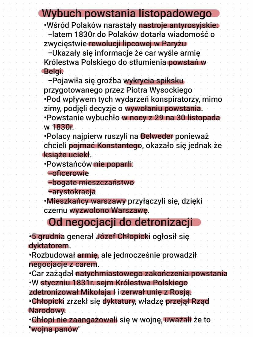 1810
Powstanie listopadowe
1815
powstanie Królestwa
Polskiego
1830
1830
wybuch powstania wojna polsko-rosyjska
listopadowego
1831
tajne orga
