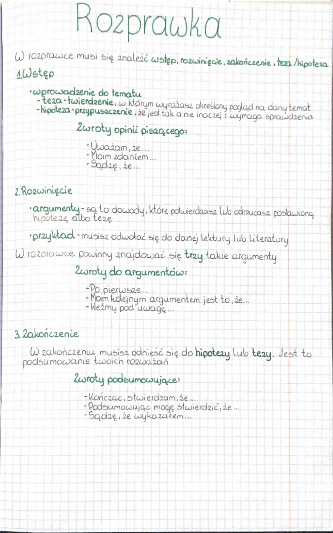 Rozprawka
W rozprawce musi się znaleźć wstęp, rozwinięcie, zakończenie, teza/hipoteza
AWstęp
wprowadzenie do tematu
-teza-twierdzenie, w któ