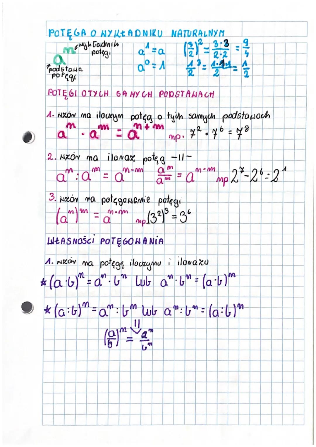POTĘGA O NYKŁADNIKU NATURALNYM
Eughladnih
potęgi a = a (2) ²-3-3-2
0°=1 43=1.44.
2-2
podstawa
potęgi
POTEGI OTYCH SAMYCH PODSTAWACH
6
1. NXO