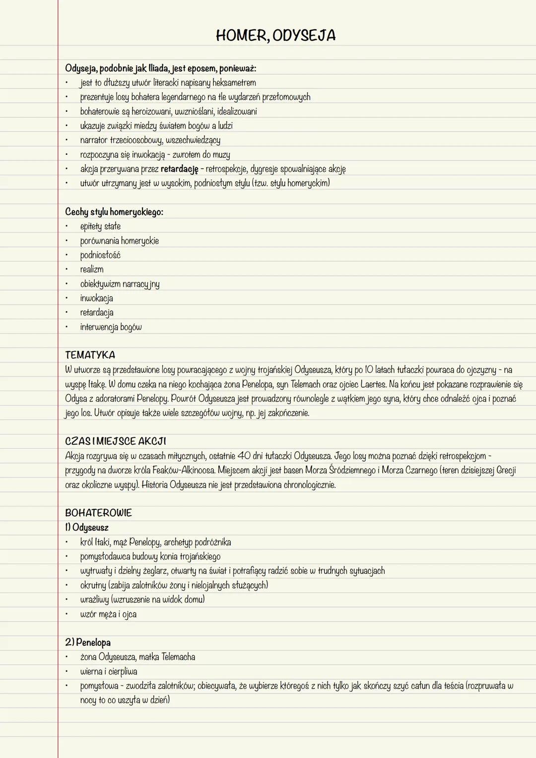 --- OCR Start ---
HOMER, ODYSEJA
Odyseja, podobnie jak lliada, jest eposem, ponieważ:
- jest to dłuższy utwór literacki napisany heksametrem
