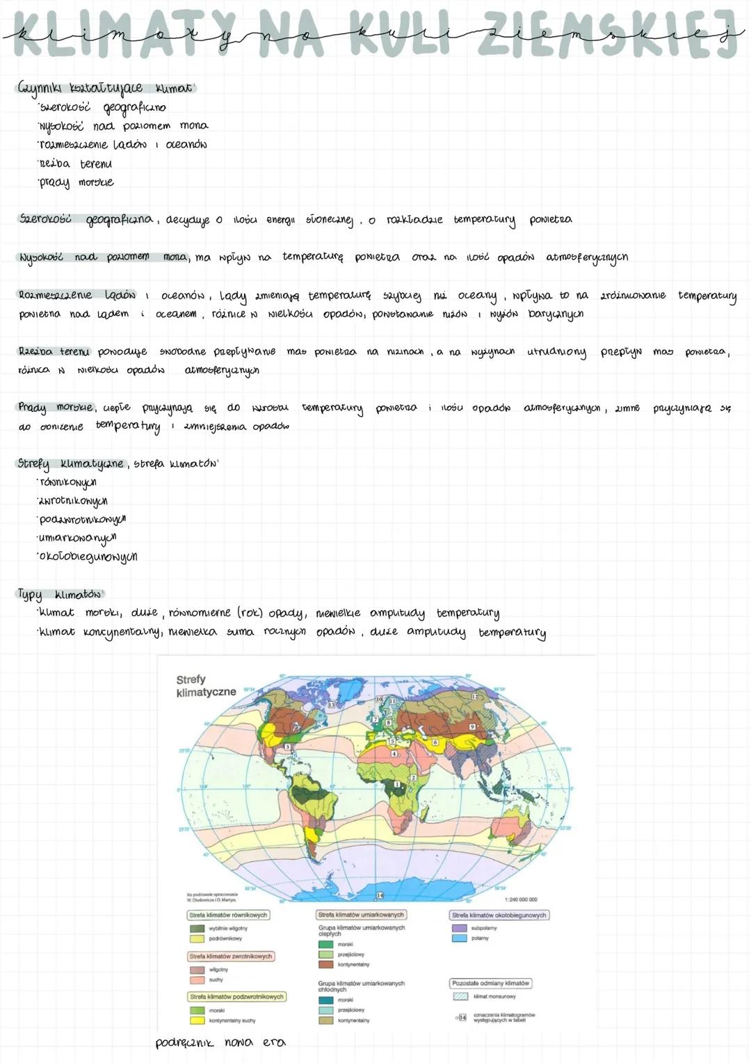 # KLIMATY NA KULI ZIEMSKIEJ

Czynniki kształtujące kumat
*   szerokość geograficano
*   Nysokość nad poziomem mona
*   rozmieszczenie ladon 