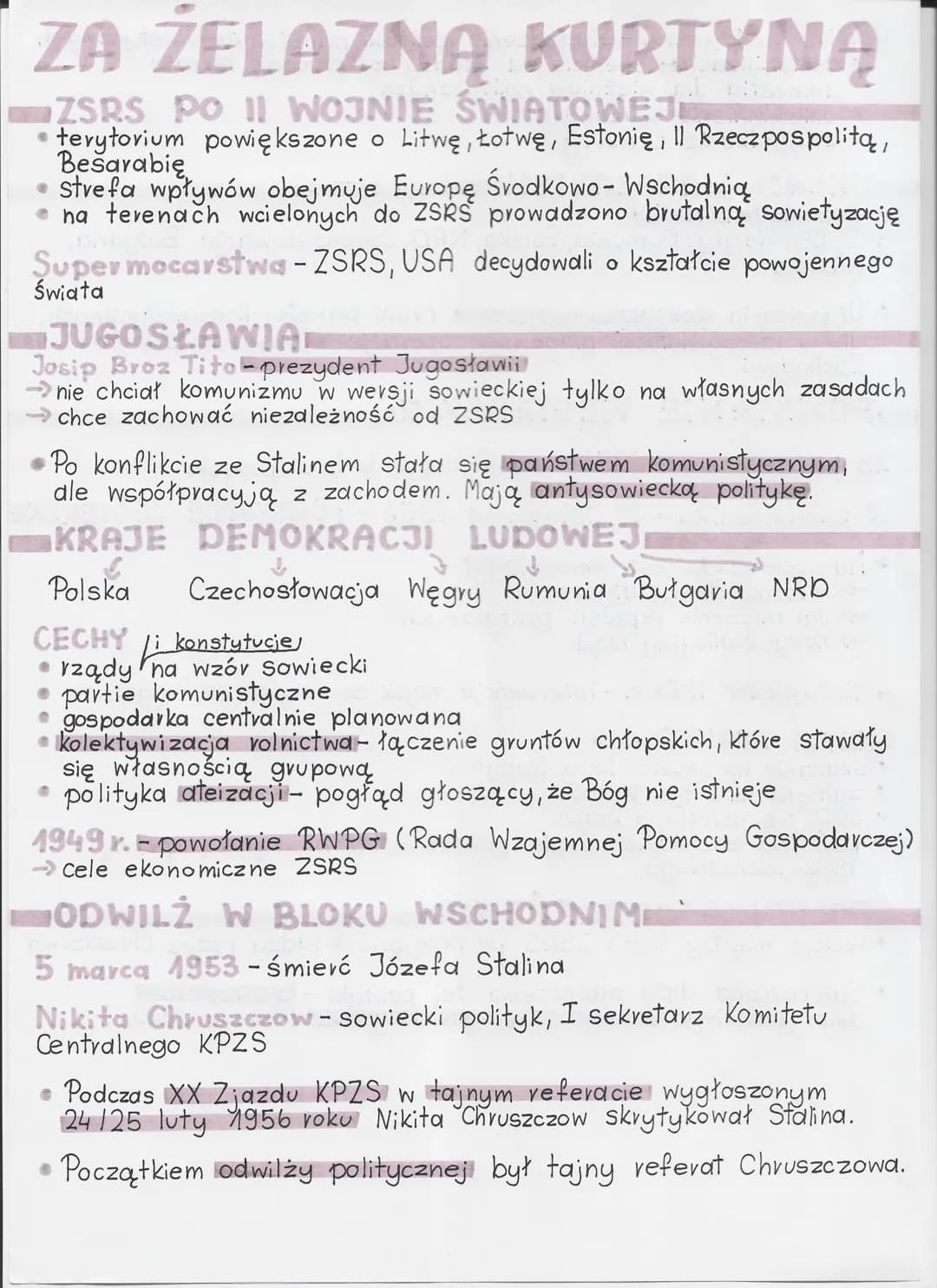 ZA ŻELAZNĄ KURTYNĄ
ZSRS PO II WOJNIE ŚWIATOWEJ
terytorium powiększone o Litwę, Łotwę, Estonię, II Rzeczpospolitą,
Besarabię
• Strefa wpływów