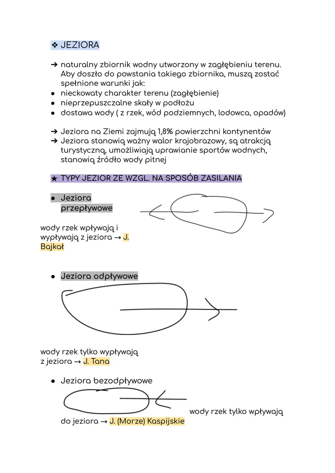 ◆ JEZIORA
→ naturalny zbiornik wodny utworzony w zagłębieniu terenu.
Aby doszło do powstania takiego zbiornika, muszą zostać
spełnione warun