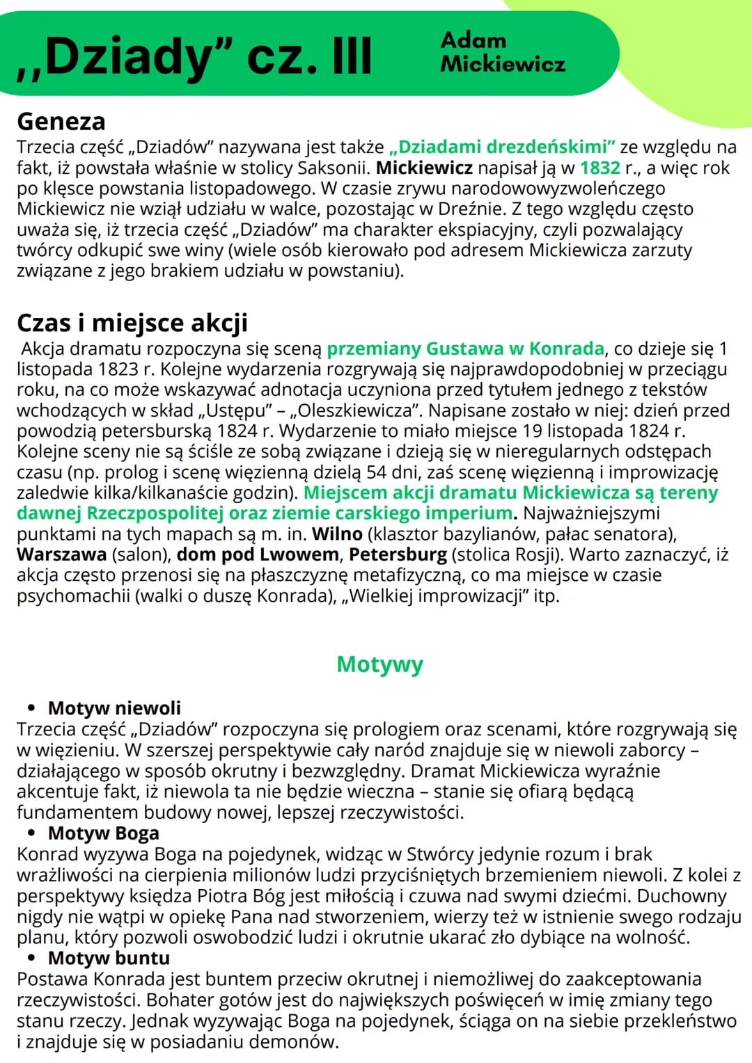 ,,Dziady" cz. III
Geneza
Trzecia część ,,Dziadów" nazywana jest także ,,Dziadami drezdeńskimi" ze względu na
fakt, iż powstała właśnie w sto