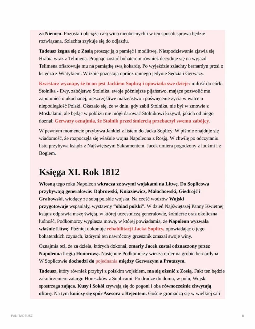 秭主画
Dt fot
津
PAN TADEUSZ
PAN TADEUSZ
AUTOR: ADAM MICKIEWICZ
▼ STRESZCZENIE
Księga I. Gospodarstwo
Księga ta rozpoczyna się inwokacją: "Litwo