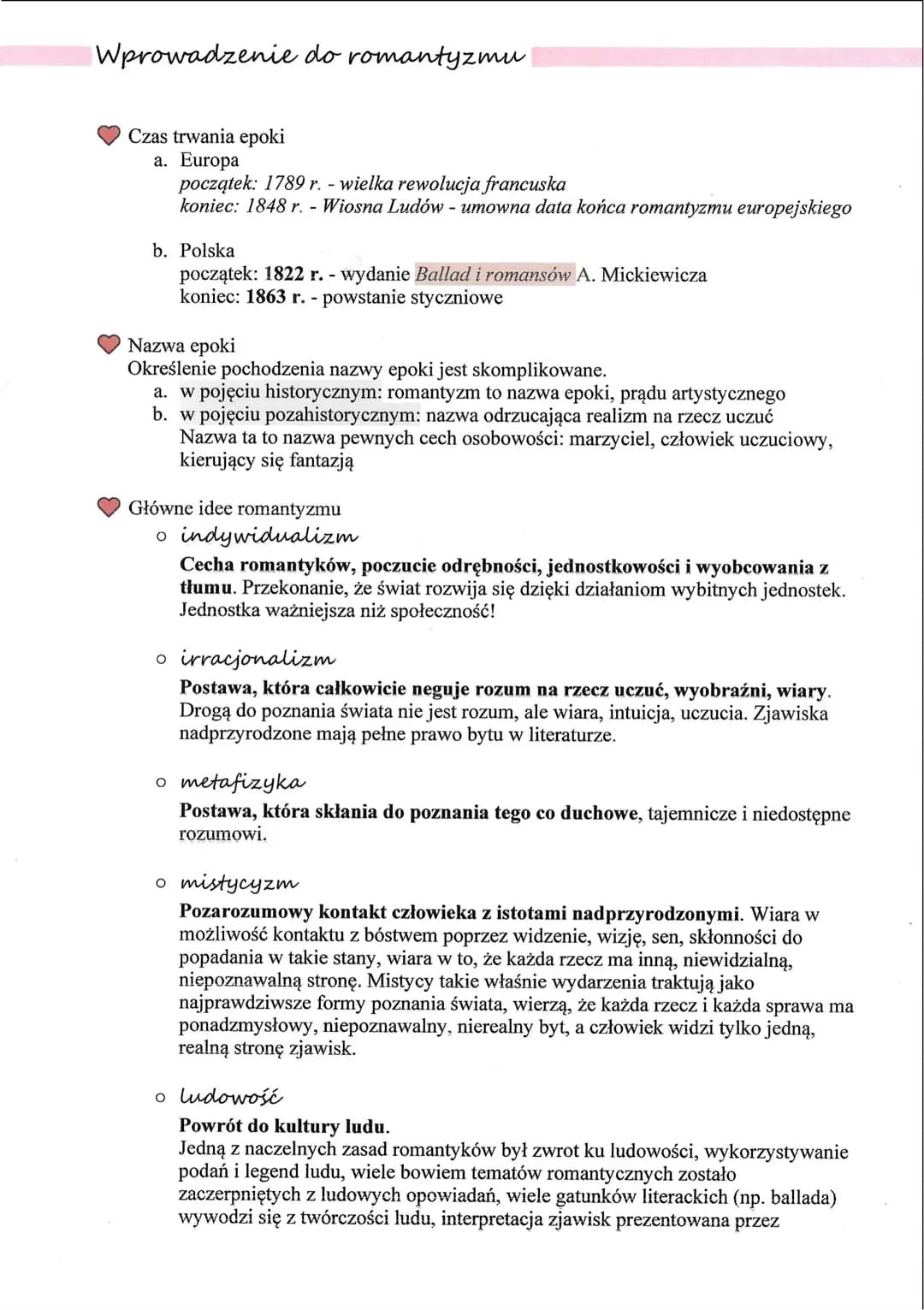 Wprowadzenie do romantyzmu
Czas trwania epoki
a. Europa
początek: 1789 r. - wielka rewolucja francuska
koniec: 1848 r. - Wiosna Ludów - umow