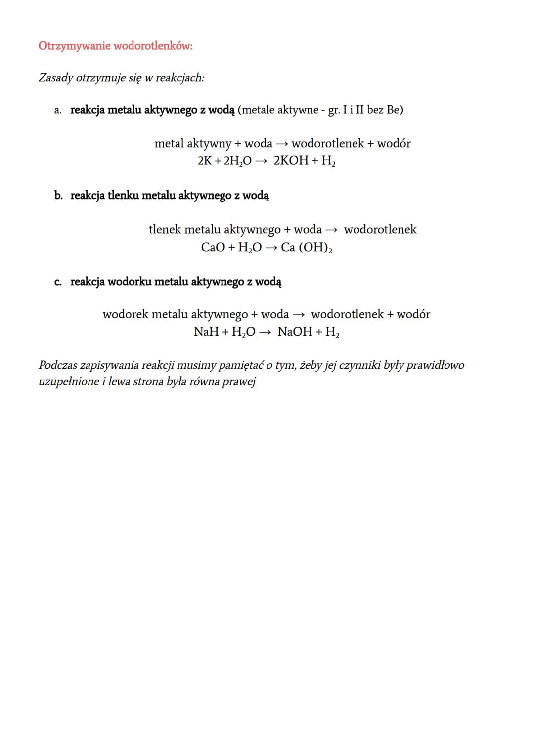 wartościowość metalu
CHEMIA
Wodorotlenki - związki chemiczne, które zbudowane są z kationów metalu i anionów
wodorotlenkowych.
Wzór ogólny:
