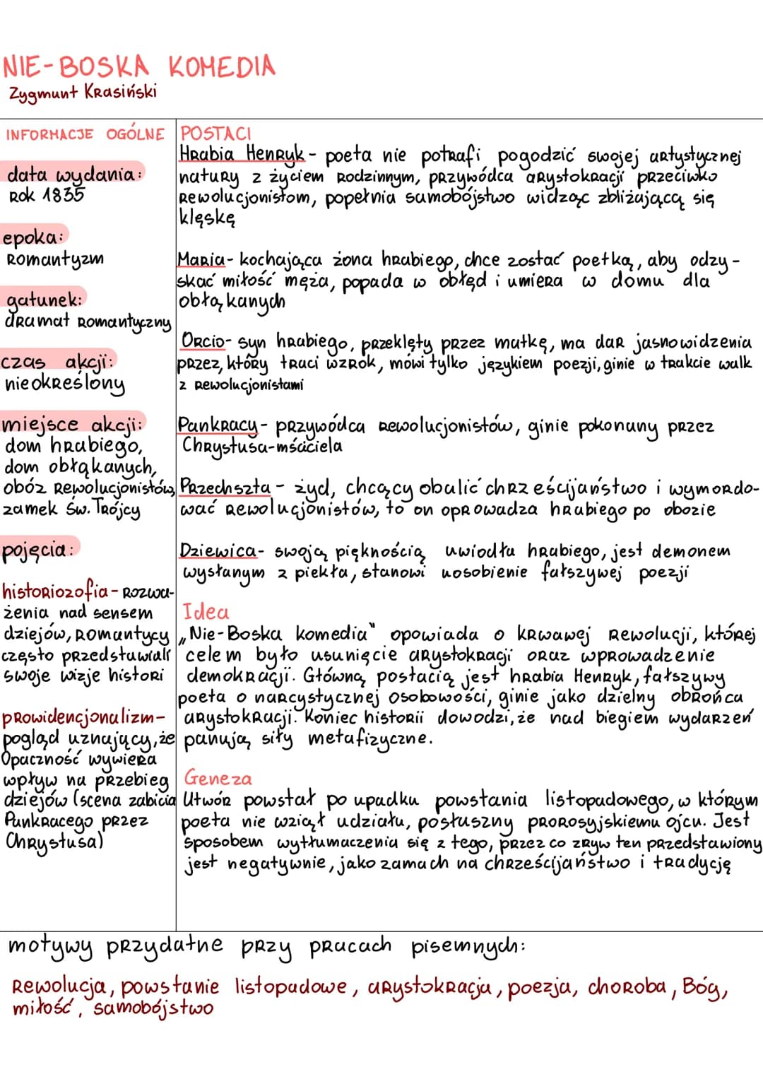 NIE-BOSKA KOMEDIA
Zygmunt Krasiński
INFORMACJE OGÓLNE
data wydania:
Rok 1835
epoka:
Romantyzm
gatunek:
dramat Romantyczny
czas akcji:
nie ok