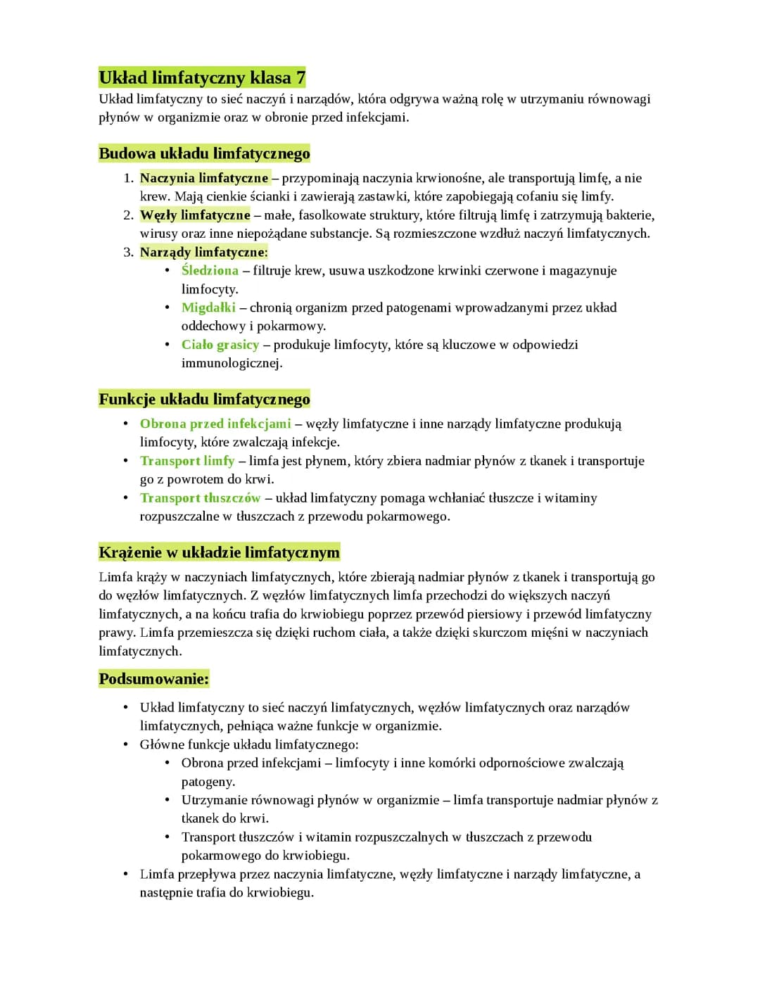 Układ limfatyczny klasa 7