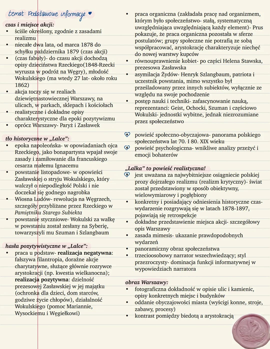 temat: Podstawowe informage.
czas i miejsce akcji:
●
●
●
●
●
tło historyczne w „Lalce":
epoka napoleońska- w opowiadaniach ojca
Rzeckiego, j