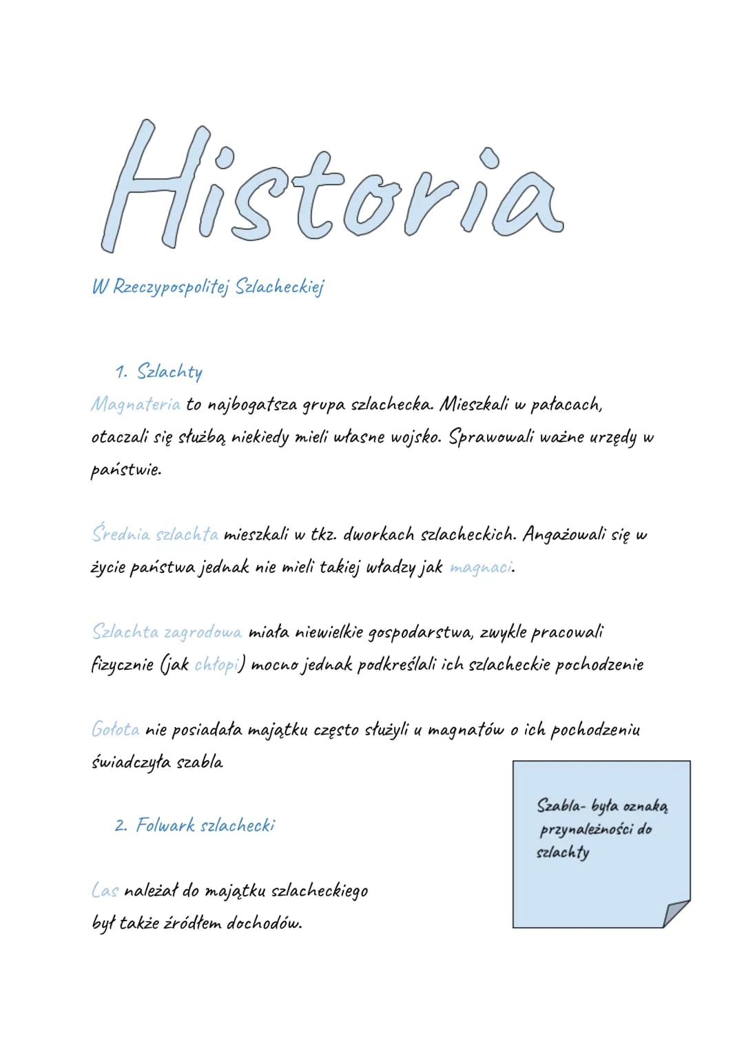 Historia
W Rzeczypospolitej Szlacheckiej
1. Szlachty
Magnateria to najbogatsza grupa szlachecka. Mieszkali w pałacach,
otaczali się służbą n