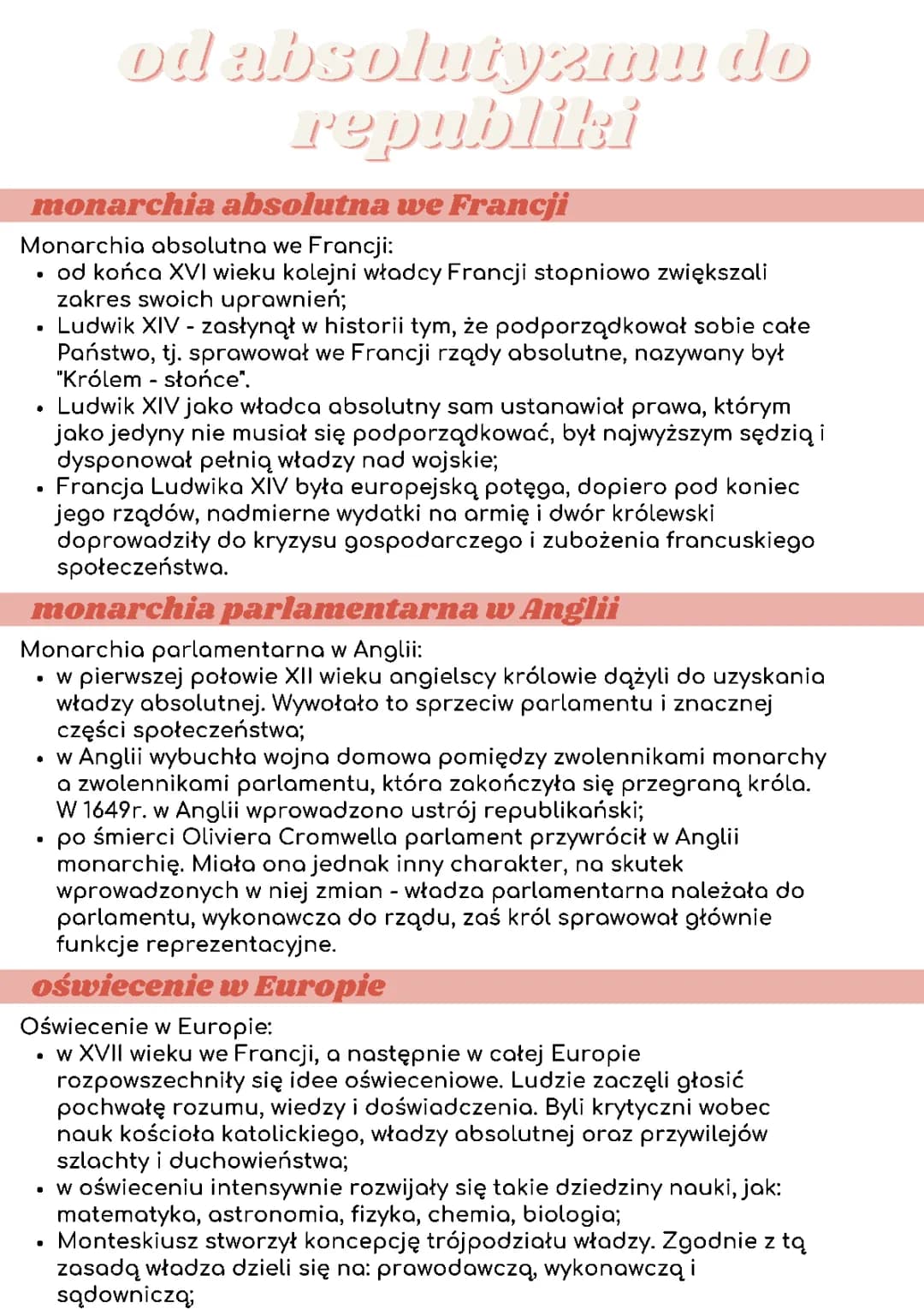 Monarchia Absolutna i Parlamentarna: Francja i Anglia - Notatka dla Klasy 6