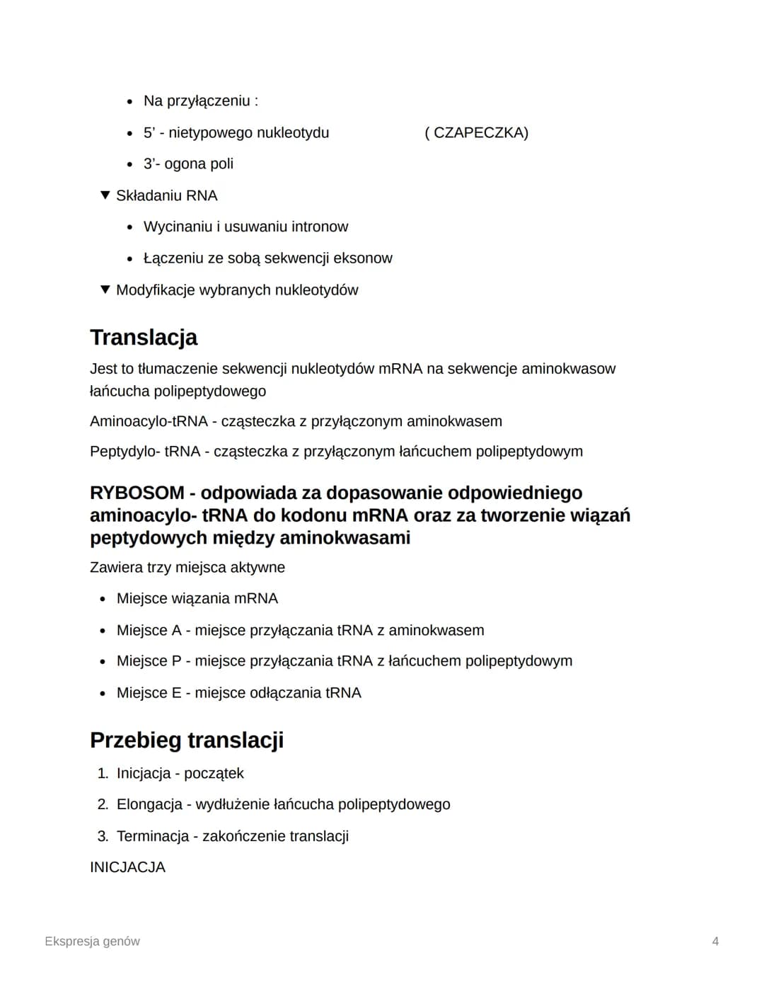 Ekspresja genów
Ekspresja genów - procesy prowadzace do odczytania informacji genetycznej zawartej
w genie, czut powstania kodowanego prez g