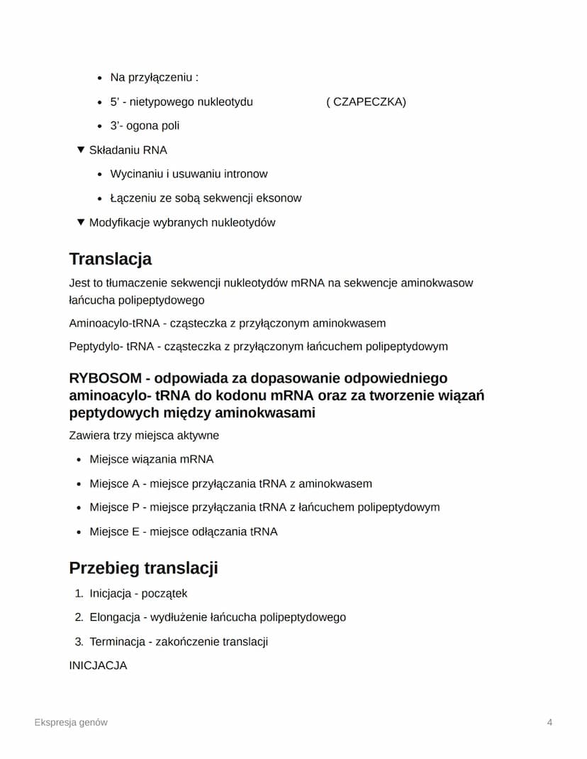 Ekspresja genów
Ekspresja genów - procesy prowadzace do odczytania informacji genetycznej zawartej
w genie, czut powstania kodowanego prez g